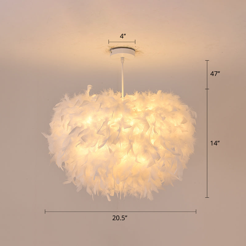 Goose Feather Dome Ceiling Light Fixture Simplicity White Hanging Pendant for Bedroom White 20.5