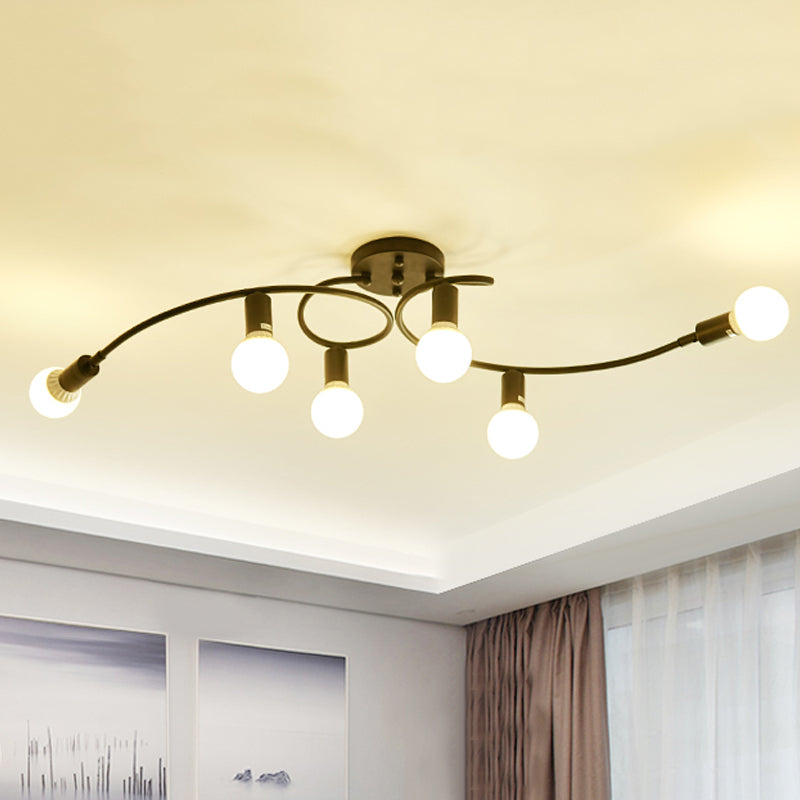 White/Black Curved Arm Semi Flush Mount with Opal Glass Bare Bulb Shade Contemporary Metal 6 Lights Semi Flush Light Fixture Clearhalo 'Ceiling Lights' 'Close To Ceiling Lights' 'Close to ceiling' 'Semi-flushmount' Lighting' 241687