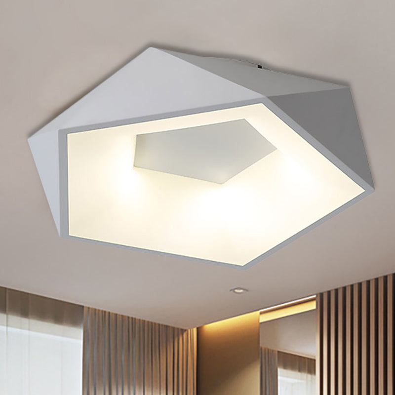White Facet Flush Lighting Modern LED Metal Ceiling Mounted Light with Acrylic Diffuser in White/Warm Light, 18