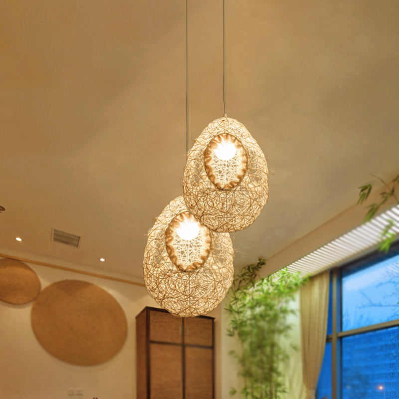 Woven Rattan Egg Shaped Pendant Light for Restaurant Rustic One Bulb Hanging Lamp in Beige Clearhalo 'Ceiling Lights' 'Pendant Lights' 'Pendants' Lighting' 241888