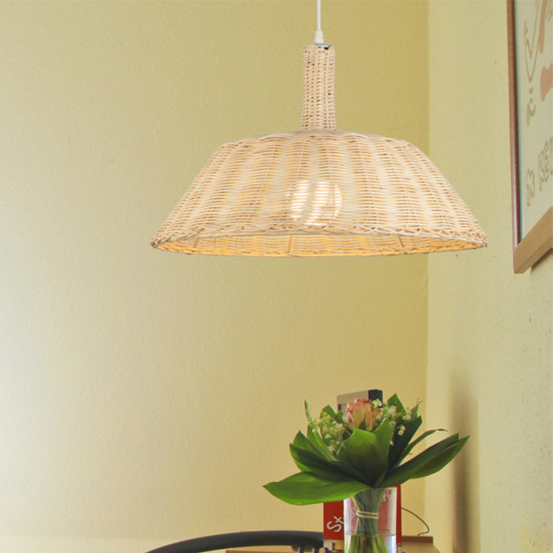 Country Style Hand-Woven Pendant Lighting with Barn Shade Rattan 15