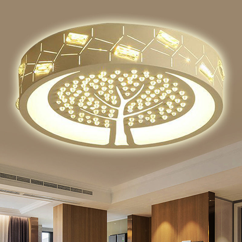 Tree Pattern Round Flush Mount Light Contemporary Metal LED Living Room Ceiling Lighting with Crystal Bead in White/Warm Light Clearhalo 'Ceiling Lights' 'Close To Ceiling Lights' 'Close to ceiling' 'Flush mount' Lighting' 241955