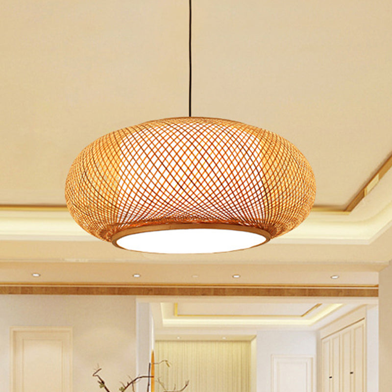 Curved Drum Bamboo Pendant Light Asian Stylish 16