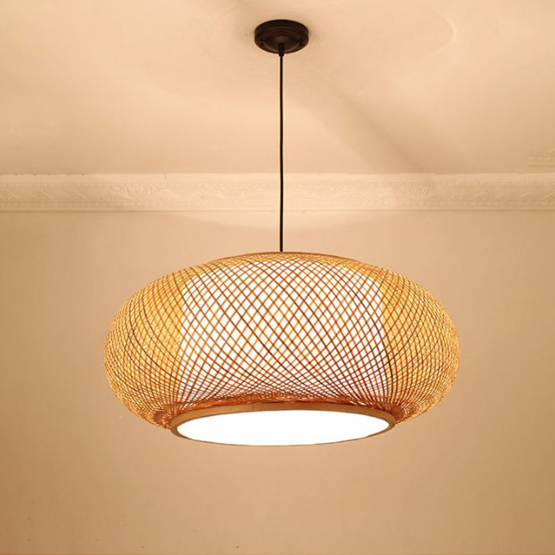 Curved Drum Bamboo Pendant Light Asian Stylish 16