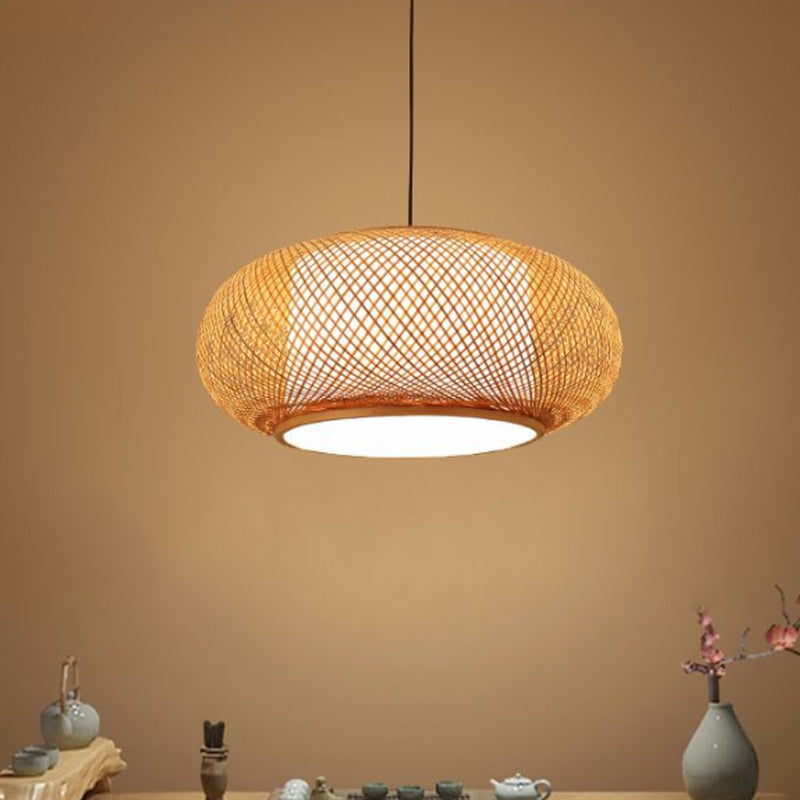 Curved Drum Bamboo Pendant Light Asian Stylish 16