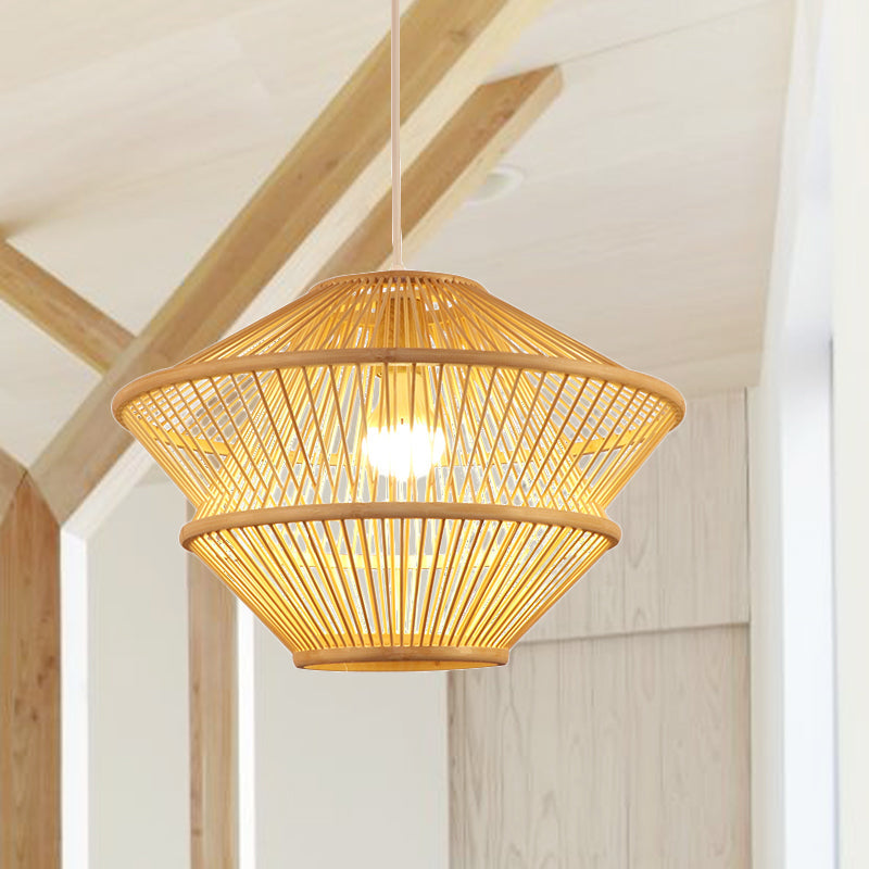 Hand Knitted Pendant Light Fixture Asian Style Bamboo 1-Light Beige Hanging Lamp over Dining Table Clearhalo 'Ceiling Lights' 'Pendant Lights' 'Pendants' Lighting' 242027