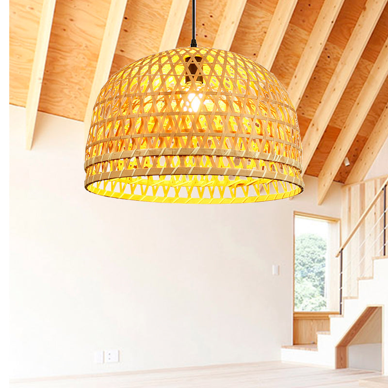 Brown/Wood Dome Shade Hanging Light Modern Style 13