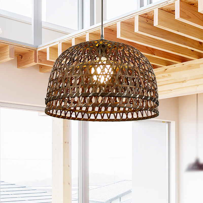 Brown/Wood Dome Shade Hanging Light Modern Style 13