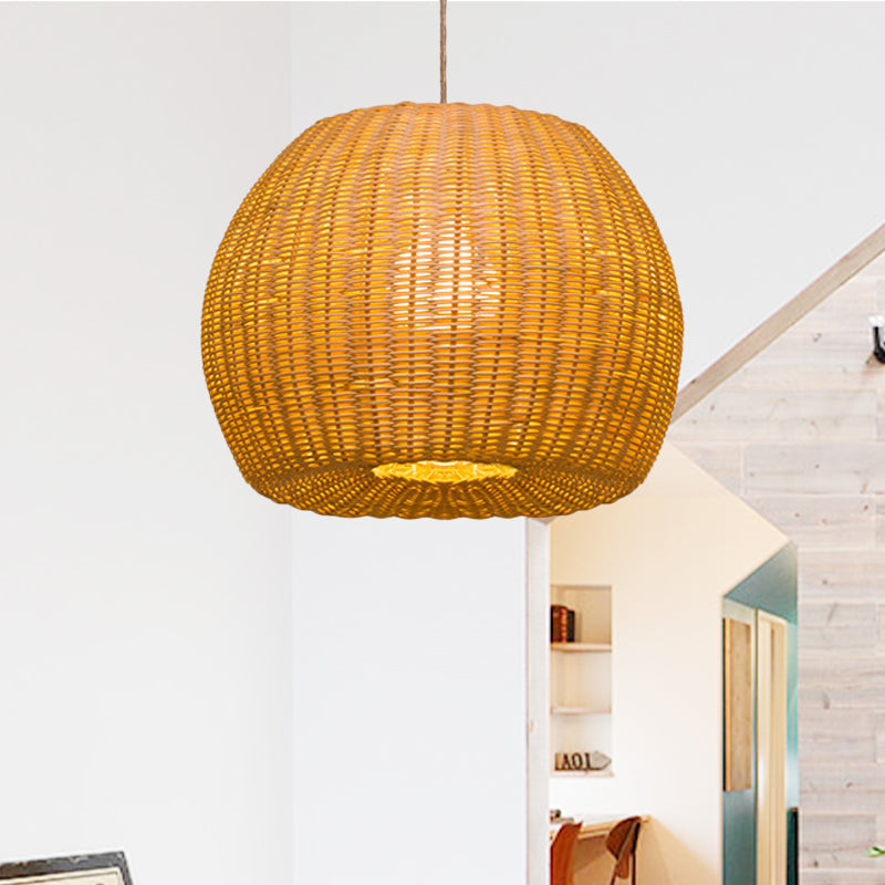 Dome Handwoven Rattan Hanging Pendant Contemporary 1-Bulb Beige Suspension Light for Restaurant Clearhalo 'Ceiling Lights' 'Pendant Lights' 'Pendants' Lighting' 242159