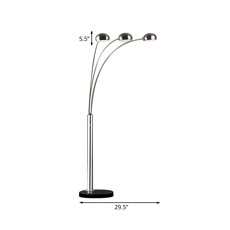 Metal Tree-Like Floor Reading Lamp Contemporary 3-Bulb Silver Standing Light with Semi-Orb Shade Clearhalo 'Floor Lamps' 'Lamps' Lighting' 2422233