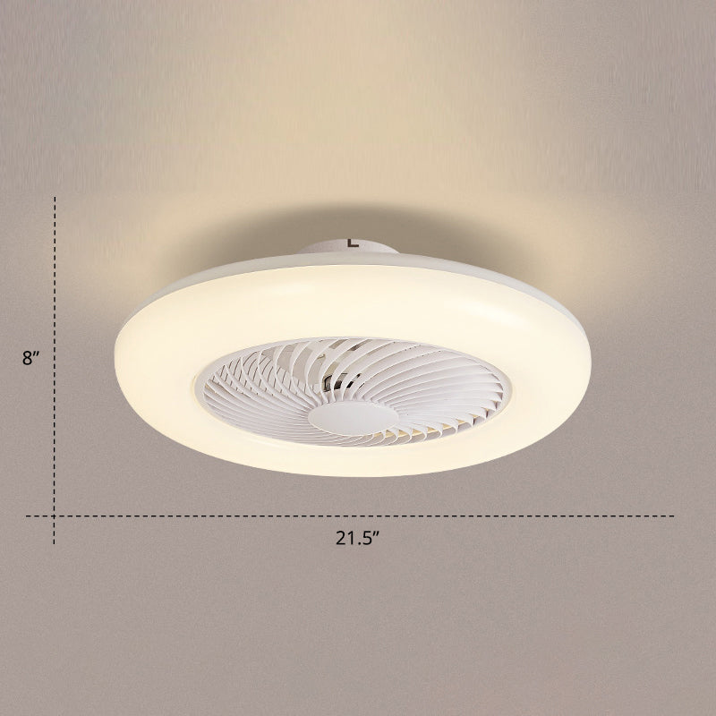 Remote Control Round Semi Flush Ceiling Light Simplicity Acrylic Bedroom LED Hanging Fan Light, 21.5