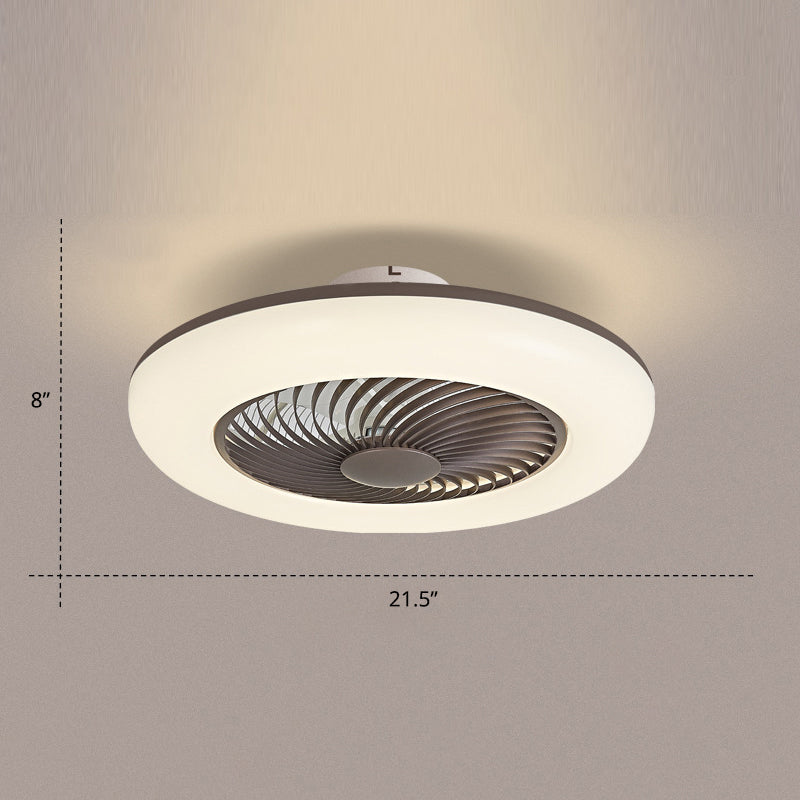 Remote Control Round Semi Flush Ceiling Light Simplicity Acrylic Bedroom LED Hanging Fan Light, 21.5