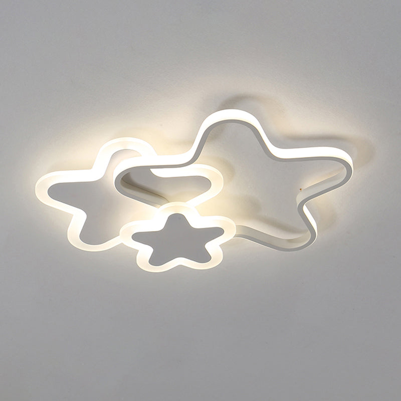 Star LED Flush Mount Lighting Fixture Cartoon Metal Childrens Room Ceiling Mounted Light White 16.5