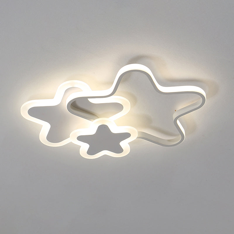 Star LED Flush Mount Lighting Fixture Cartoon Metal Childrens Room Ceiling Mounted Light White 20.5