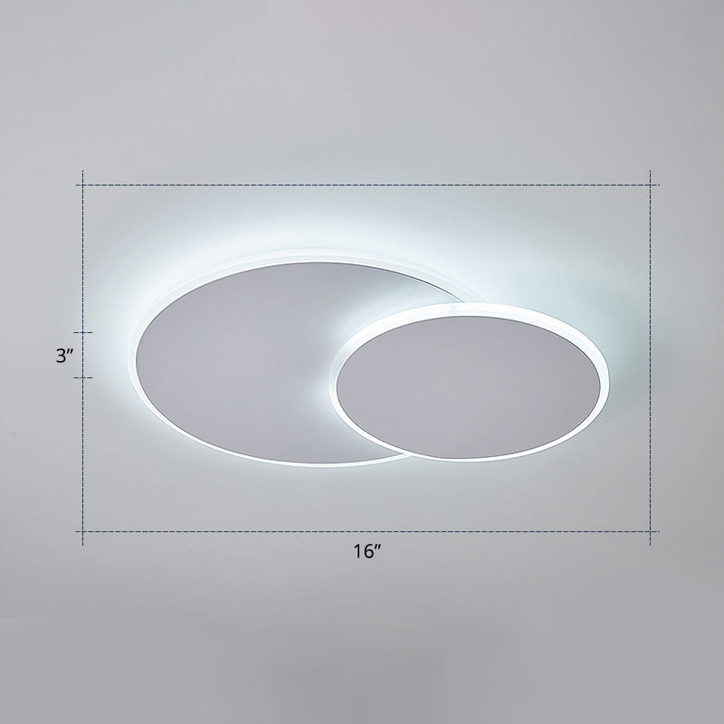 Dual Round Flushmount Lighting Minimalist Metal Surface Mounted Led Ceiling Light for Bedroom White 16