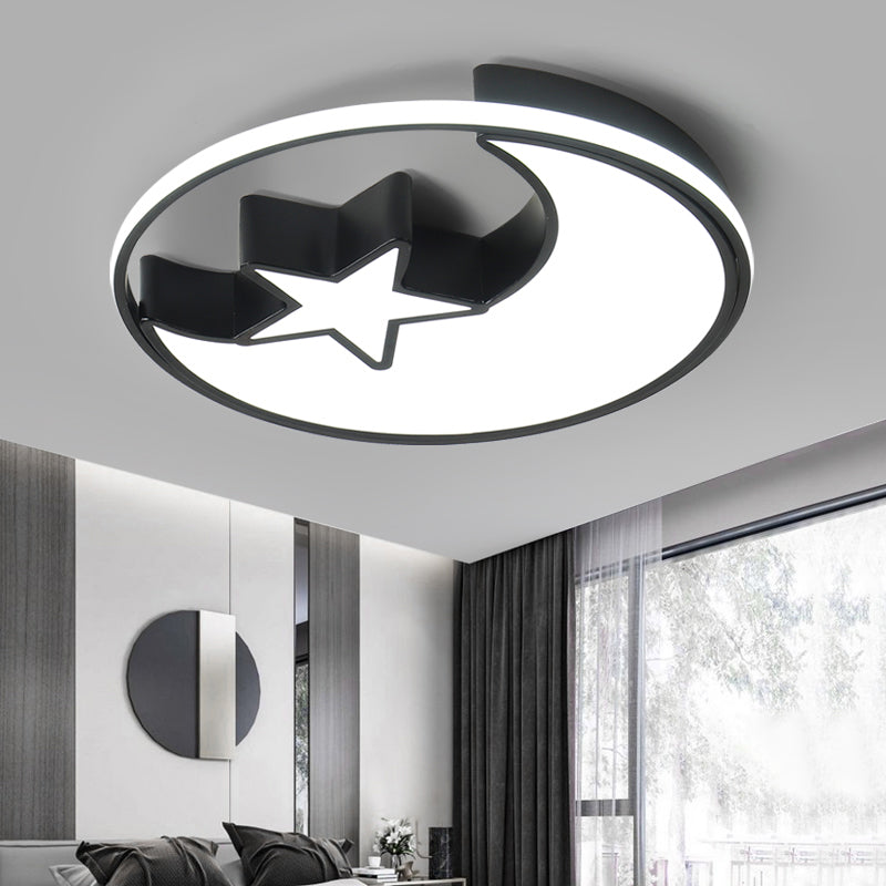 Kids LED Flush Mounted Lamp Black Crescent and Star Ceiling Lighting with Acrylic Shade Clearhalo 'Ceiling Lights' 'Close To Ceiling Lights' 'Close to ceiling' 'Flush mount' Lighting' 2422888