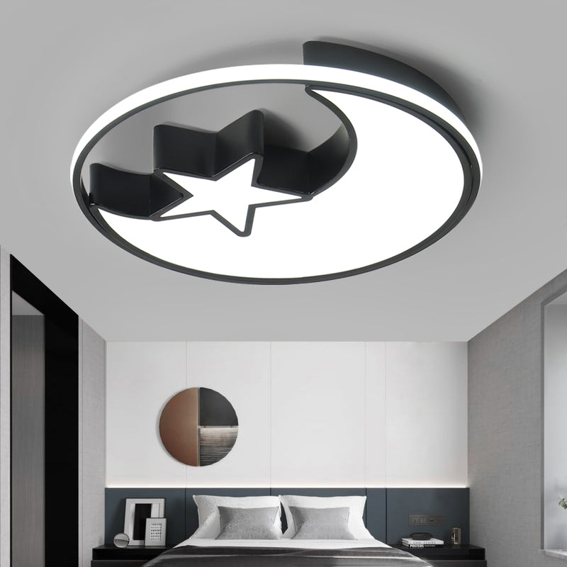 Kids LED Flush Mounted Lamp Black Crescent and Star Ceiling Lighting with Acrylic Shade Clearhalo 'Ceiling Lights' 'Close To Ceiling Lights' 'Close to ceiling' 'Flush mount' Lighting' 2422889