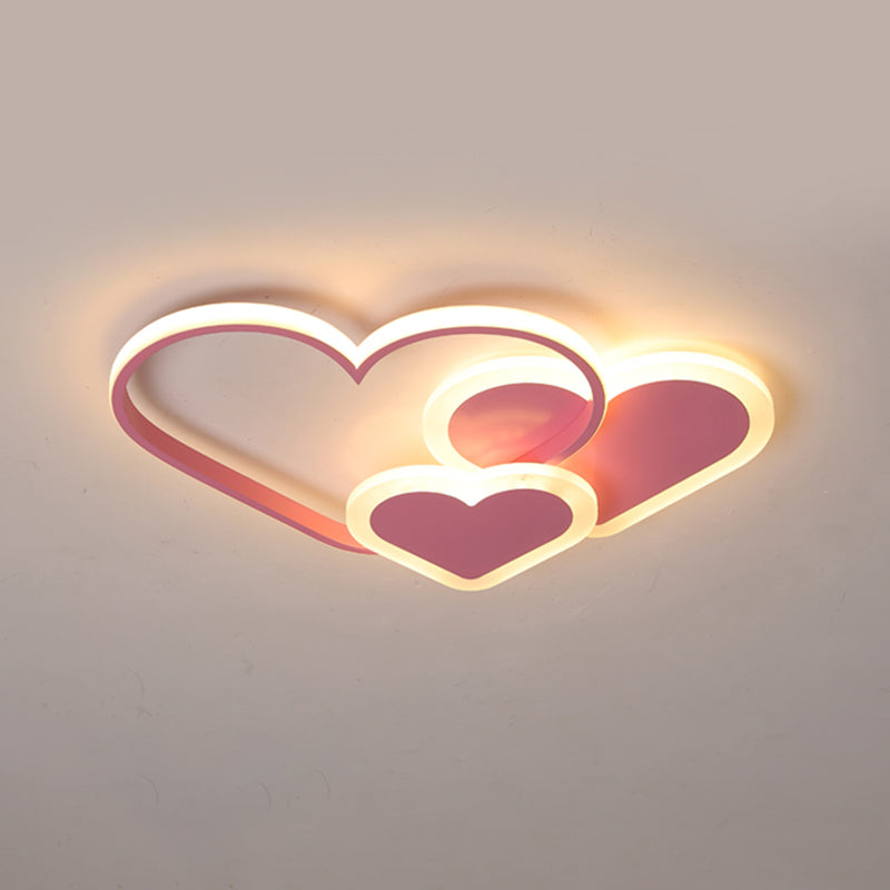 Loving Heart Ceiling Flush Mount Contemporary Acrylic Bedroom LED Flush Light Fixture Pink 16.5