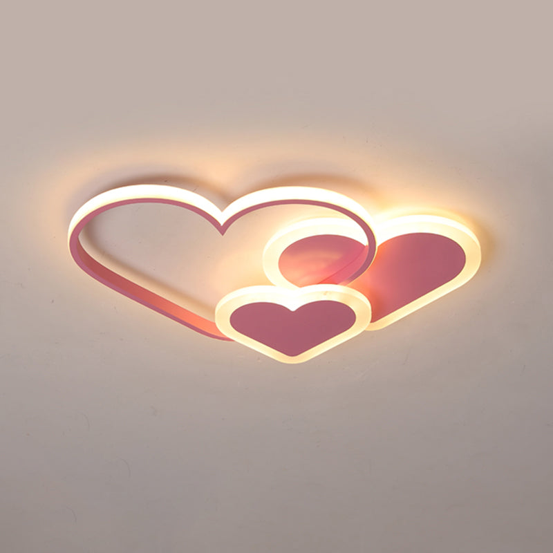 Loving Heart Ceiling Flush Mount Contemporary Acrylic Bedroom LED Flush Light Fixture Pink 20.5