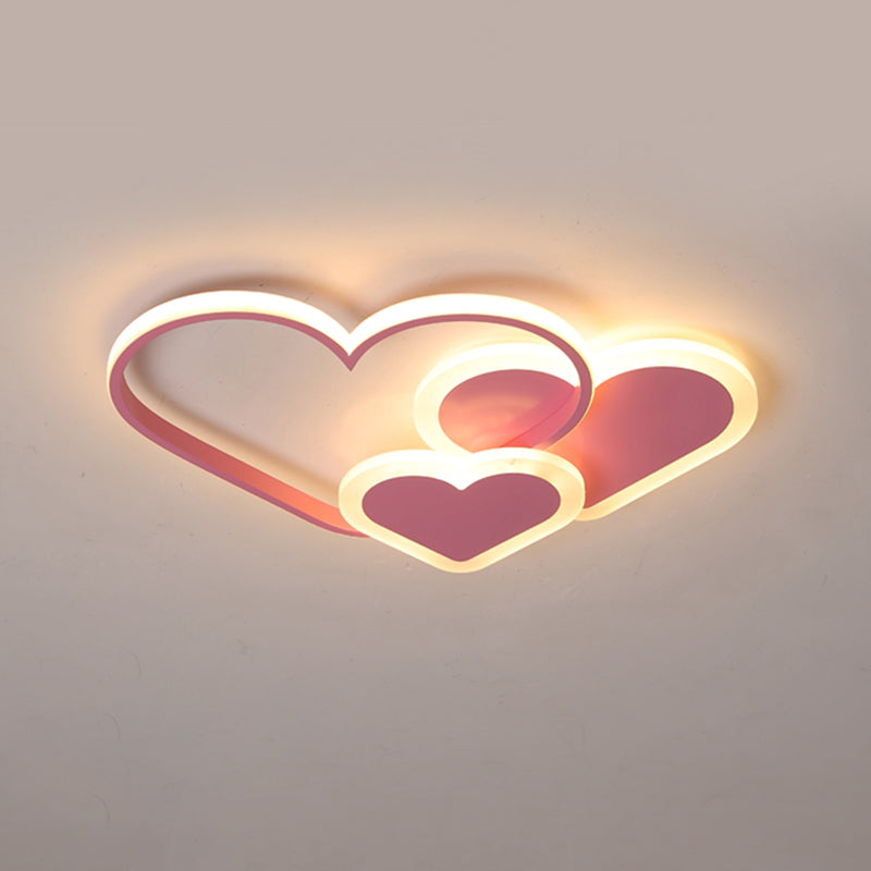 Loving Heart Ceiling Flush Mount Contemporary Acrylic Bedroom LED Flush Light Fixture Pink 20.5