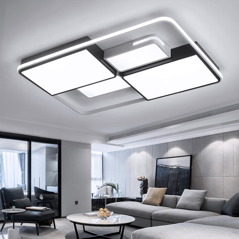 Quadrilateral Living Room Ceiling Light Acrylic Contemporary LED Flush Mount in Black-White Clearhalo 'Ceiling Lights' 'Close To Ceiling Lights' 'Close to ceiling' 'Flush mount' Lighting' 2422929