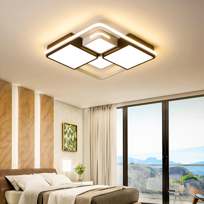 Quadrilateral Living Room Ceiling Light Acrylic Contemporary LED Flush Mount in Black-White Clearhalo 'Ceiling Lights' 'Close To Ceiling Lights' 'Close to ceiling' 'Flush mount' Lighting' 2422932