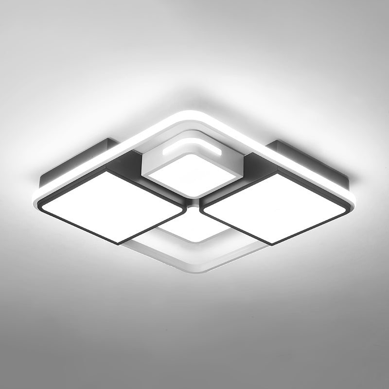 Quadrilateral Living Room Ceiling Light Acrylic Contemporary LED Flush Mount in Black-White White 23.5