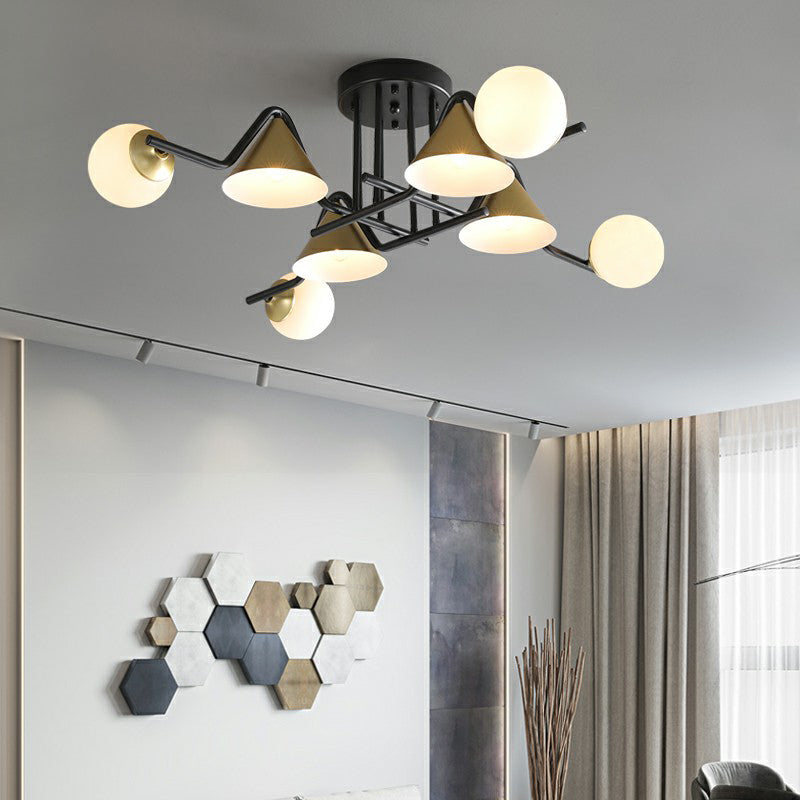 Cone and Ball Shaped Flushmount Light Minimalist Glass Black-Brass Semi Flush Ceiling Light 8 Cream Clearhalo 'Ceiling Lights' 'Close To Ceiling Lights' 'Close to ceiling' 'Semi-flushmount' Lighting' 2422995