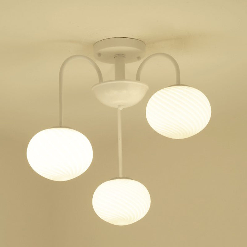 Elliptical Dining Room Flush Ceiling Light Opal Glass Nordic LED Semi Flush Mount Lamp 3 White Clearhalo 'Ceiling Lights' 'Close To Ceiling Lights' 'Close to ceiling' 'Semi-flushmount' Lighting' 2423018