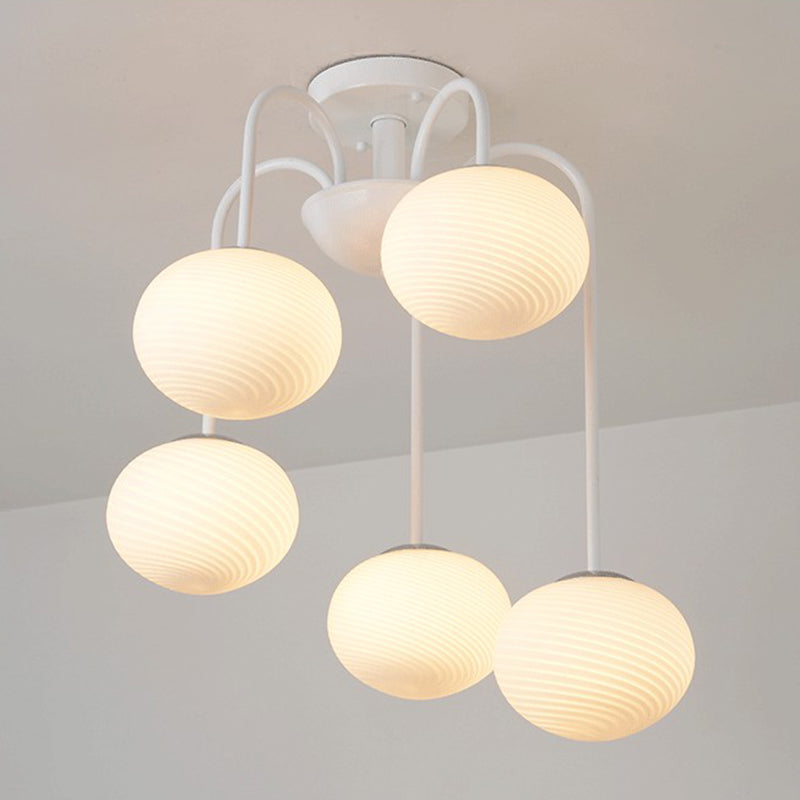 Elliptical Dining Room Flush Ceiling Light Opal Glass Nordic LED Semi Flush Mount Lamp 5 White Clearhalo 'Ceiling Lights' 'Close To Ceiling Lights' 'Close to ceiling' 'Semi-flushmount' Lighting' 2423020