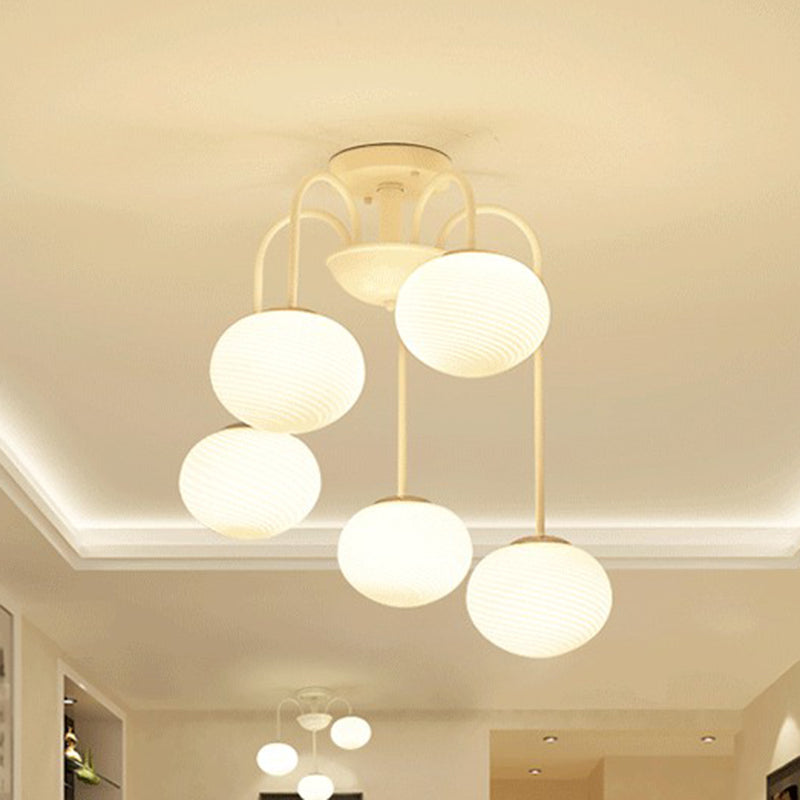 Elliptical Dining Room Flush Ceiling Light Opal Glass Nordic LED Semi Flush Mount Lamp Clearhalo 'Ceiling Lights' 'Close To Ceiling Lights' 'Close to ceiling' 'Semi-flushmount' Lighting' 2423023