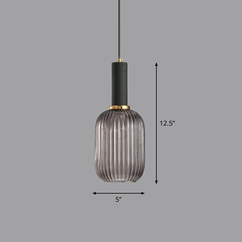 Bottle Shaped Dining Room Pendulum Light Ribbed Glass 1-Light Minimalist Hanging Light Fixture Smoke Gray Clearhalo 'Ceiling Lights' 'Glass shade' 'Glass' 'Modern Pendants' 'Modern' 'Pendant Lights' 'Pendants' Lighting' 2423059