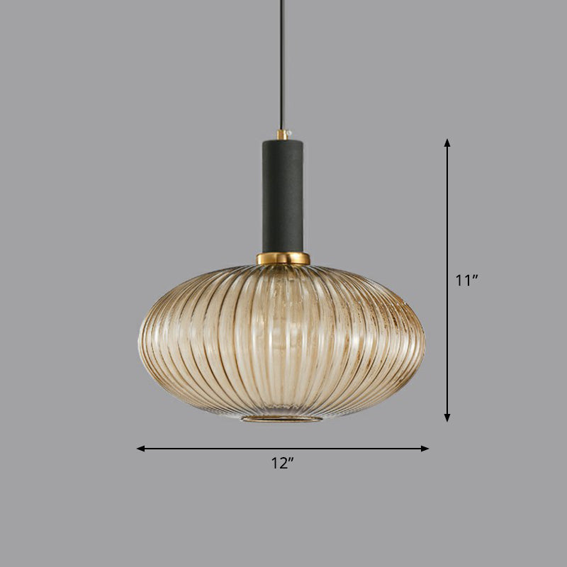 Bottle Shaped Dining Room Pendulum Light Ribbed Glass 1-Light Minimalist Hanging Light Fixture Cognac Clearhalo 'Ceiling Lights' 'Glass shade' 'Glass' 'Modern Pendants' 'Modern' 'Pendant Lights' 'Pendants' Lighting' 2423060