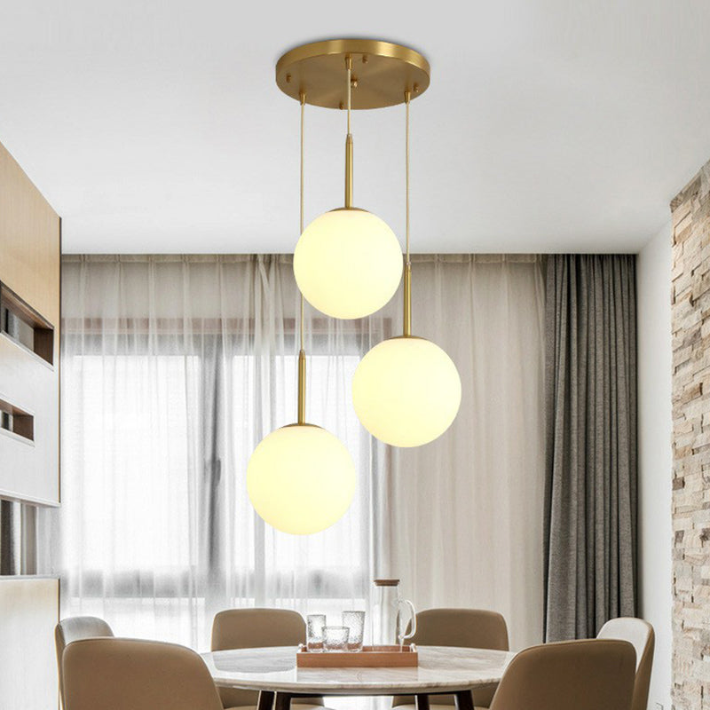 Sphere Opal Glass Multiple Lamp Pendant Minimalism 3-Bulb Gold Pendulum Light for Dining Room Gold 12