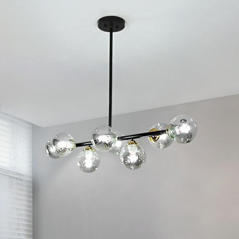 Linear Dining Room Ceiling Light Dimpled Glass 8-Bulb Minimalist Island Pendant Light Clearhalo 'Ceiling Lights' 'Chandeliers' 'Modern Chandeliers' 'Modern' Lighting' 2423085