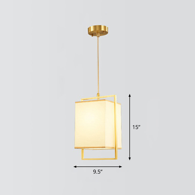 1 Head Bedroom Hanging Light Modern Gold Drop Pendant with Rectangular Fabric Shade Clearhalo 'Ceiling Lights' 'Modern Pendants' 'Modern' 'Pendant Lights' 'Pendants' Lighting' 2423171