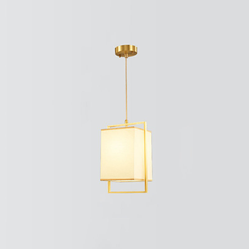 1 Head Bedroom Hanging Light Modern Gold Drop Pendant with Rectangular Fabric Shade Clearhalo 'Ceiling Lights' 'Modern Pendants' 'Modern' 'Pendant Lights' 'Pendants' Lighting' 2423173