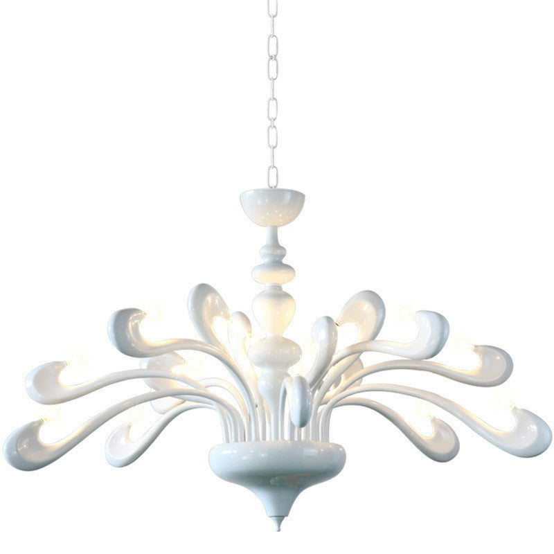 Swan Living Room Chandelier Metallic 12 Bulbs Minimalist Hanging Light Fixture in White Clearhalo 'Ceiling Lights' 'Chandeliers' Lighting' options 2423256