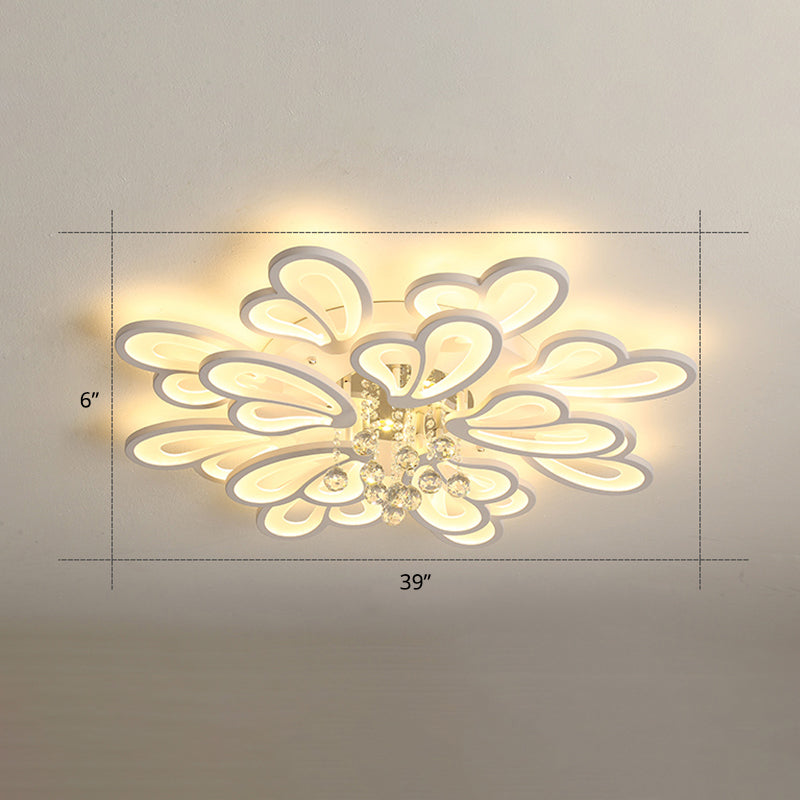 White Flower Flush Ceiling Light Minimalist LED Acrylic Flush Mounted Lamp with Crystal Ball 13 White Clearhalo 'Ceiling Lights' 'Close To Ceiling Lights' 'Close to ceiling' 'Flush mount' Lighting' 2423277