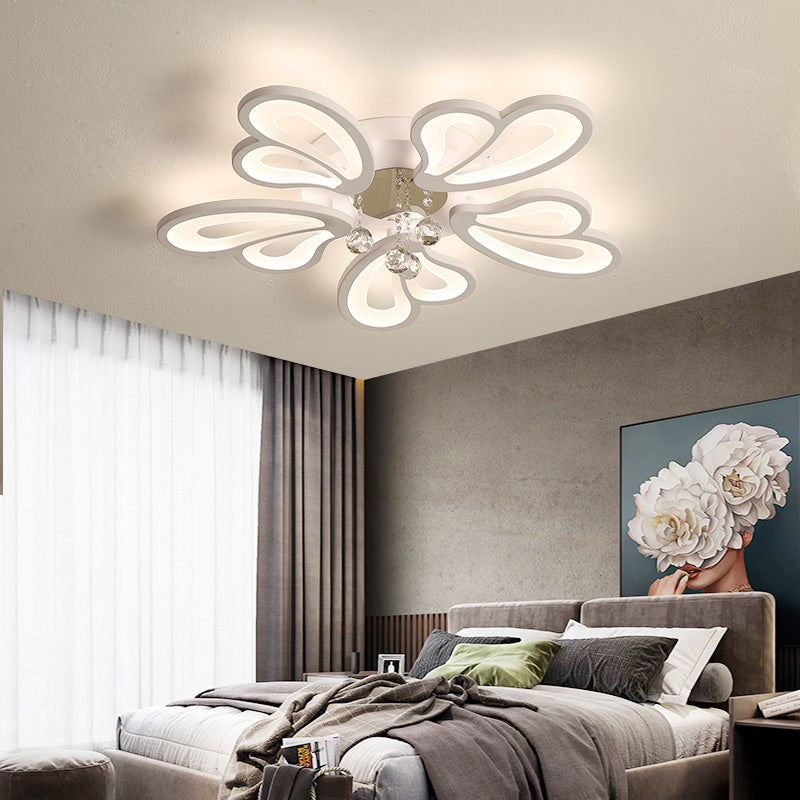 White Flower Flush Ceiling Light Minimalist LED Acrylic Flush Mounted Lamp with Crystal Ball Clearhalo 'Ceiling Lights' 'Close To Ceiling Lights' 'Close to ceiling' 'Flush mount' Lighting' 2423280