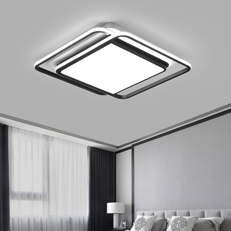 Square Shaped Flushmount Lighting Modern Aluminum Bedroom LED Ceiling Flush Light in Black Clearhalo 'Ceiling Lights' 'Close To Ceiling Lights' 'Close to ceiling' 'Flush mount' Lighting' 2423282