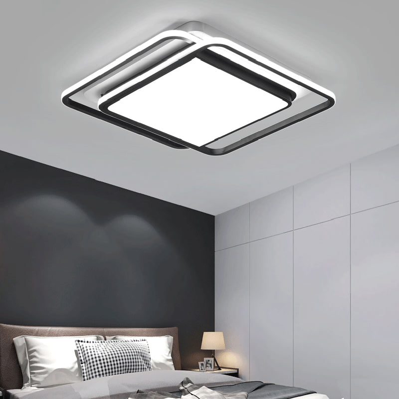 Square Shaped Flushmount Lighting Modern Aluminum Bedroom LED Ceiling Flush Light in Black Black 16.5