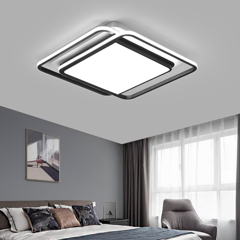 Square Shaped Flushmount Lighting Modern Aluminum Bedroom LED Ceiling Flush Light in Black Clearhalo 'Ceiling Lights' 'Close To Ceiling Lights' 'Close to ceiling' 'Flush mount' Lighting' 2423285