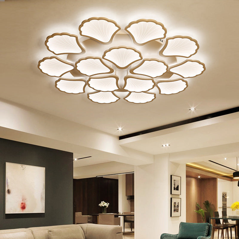 Acrylic Ginkgo Leaf Ceiling Lighting Modern White LED Flush Mount Light for Living Room 15 White Clearhalo 'Ceiling Lights' 'Close To Ceiling Lights' 'Close to ceiling' 'Flush mount' Lighting' 2423297