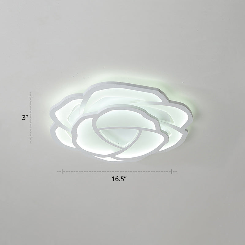 White Rose Flushmount Lighting Minimalistic Acrylic Surface Mounted Led Ceiling Light for Bedroom White 16.5