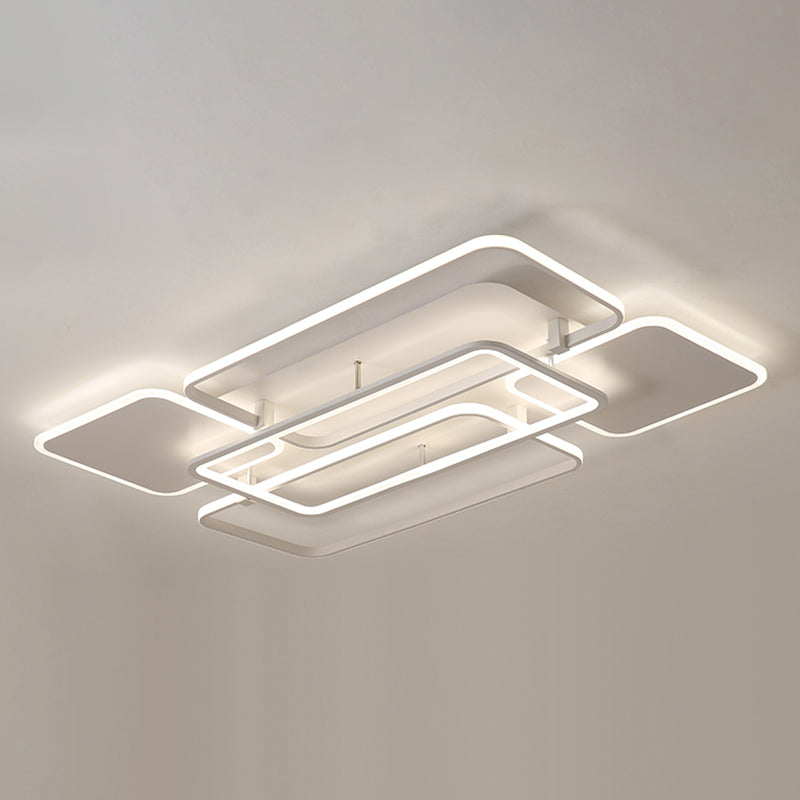 White Frame LED Flush Mount Lighting Contemporary Metal Flushmount Ceiling Lamp for Living Room White Third Gear Rectangle Clearhalo 'Ceiling Lights' 'Close To Ceiling Lights' 'Close to ceiling' 'Flush mount' Lighting' 2423396