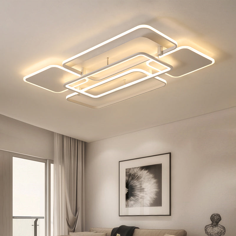 White Frame LED Flush Mount Lighting Contemporary Metal Flushmount Ceiling Lamp for Living Room Clearhalo 'Ceiling Lights' 'Close To Ceiling Lights' 'Close to ceiling' 'Flush mount' Lighting' 2423398