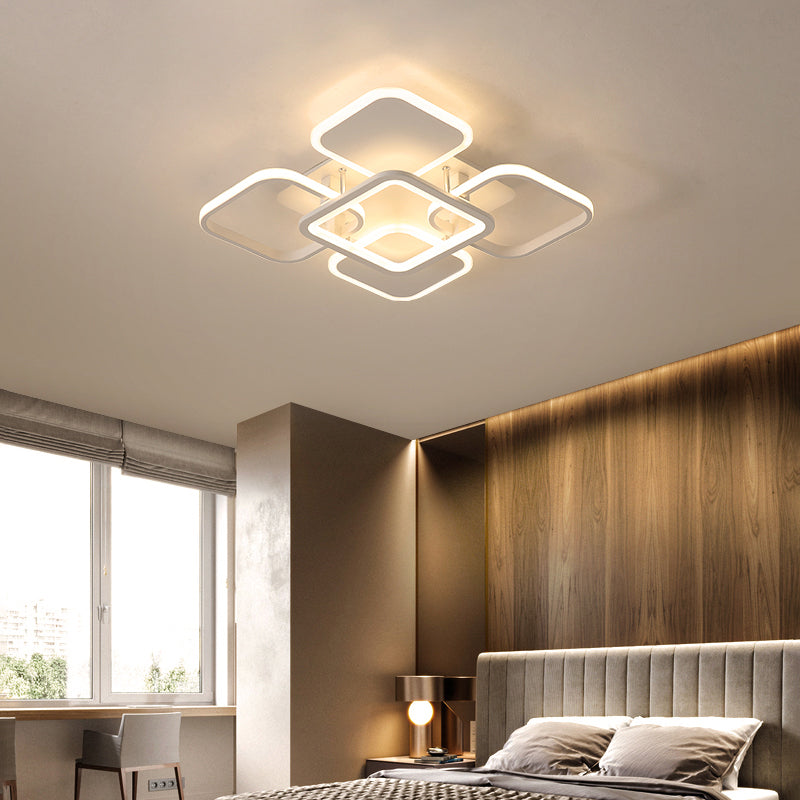 White Frame LED Flush Mount Lighting Contemporary Metal Flushmount Ceiling Lamp for Living Room Clearhalo 'Ceiling Lights' 'Close To Ceiling Lights' 'Close to ceiling' 'Flush mount' Lighting' 2423402