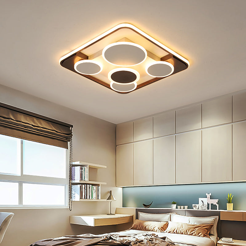 Metal Circles Flush Mount Light Novelty Nordic Coffee LED Ceiling Lighting for Living Room Clearhalo 'Ceiling Lights' 'Close To Ceiling Lights' 'Close to ceiling' 'Flush mount' Lighting' 2423481