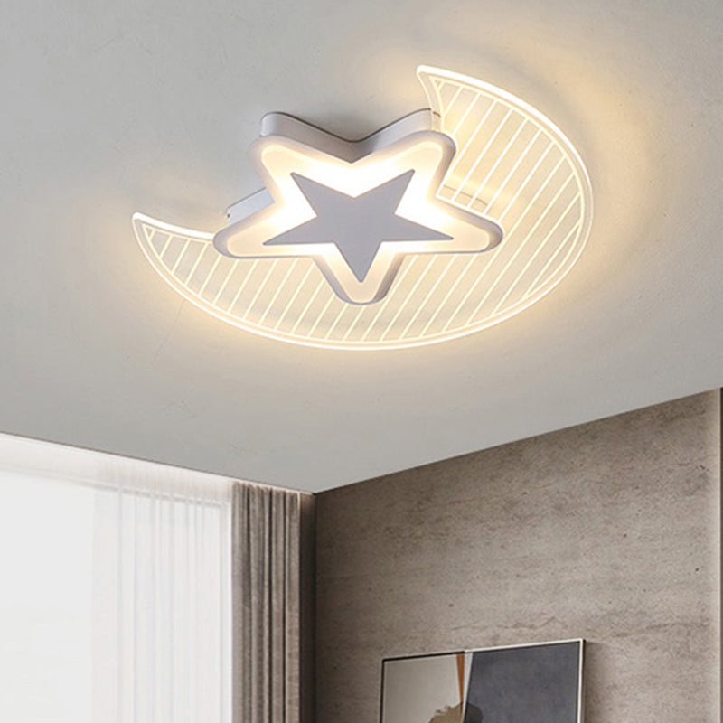 Crescent and Star LED Flush Light Nordic Acrylic Bedroom Ceiling Mounted Light Fixture White 16.5